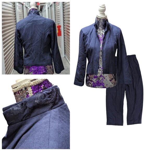 Handmade Jackets & Blazers - Vintage Handmade Women's Small/Medium Navy Blue Two Piece Pants Suit Set